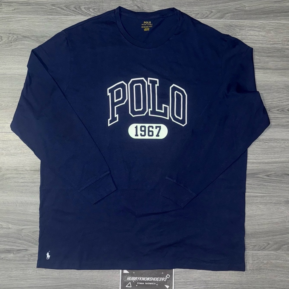 POLO RALPH LAUREN Men's Big & Tall Graphic Logo Long Sleeve T-Shirt Navy 3XLT